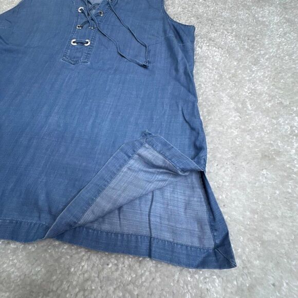 Tommy Bahama Tencel Denim Chambrey Sleeveless Lace Up Tank Top - Picture 5 of 7